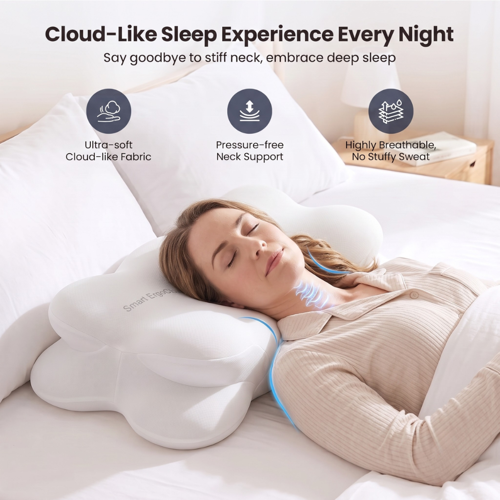 Smart ErgoCloud™ Pillow – The Ultimate Cervical Spine Support & Deep Sleep Fix