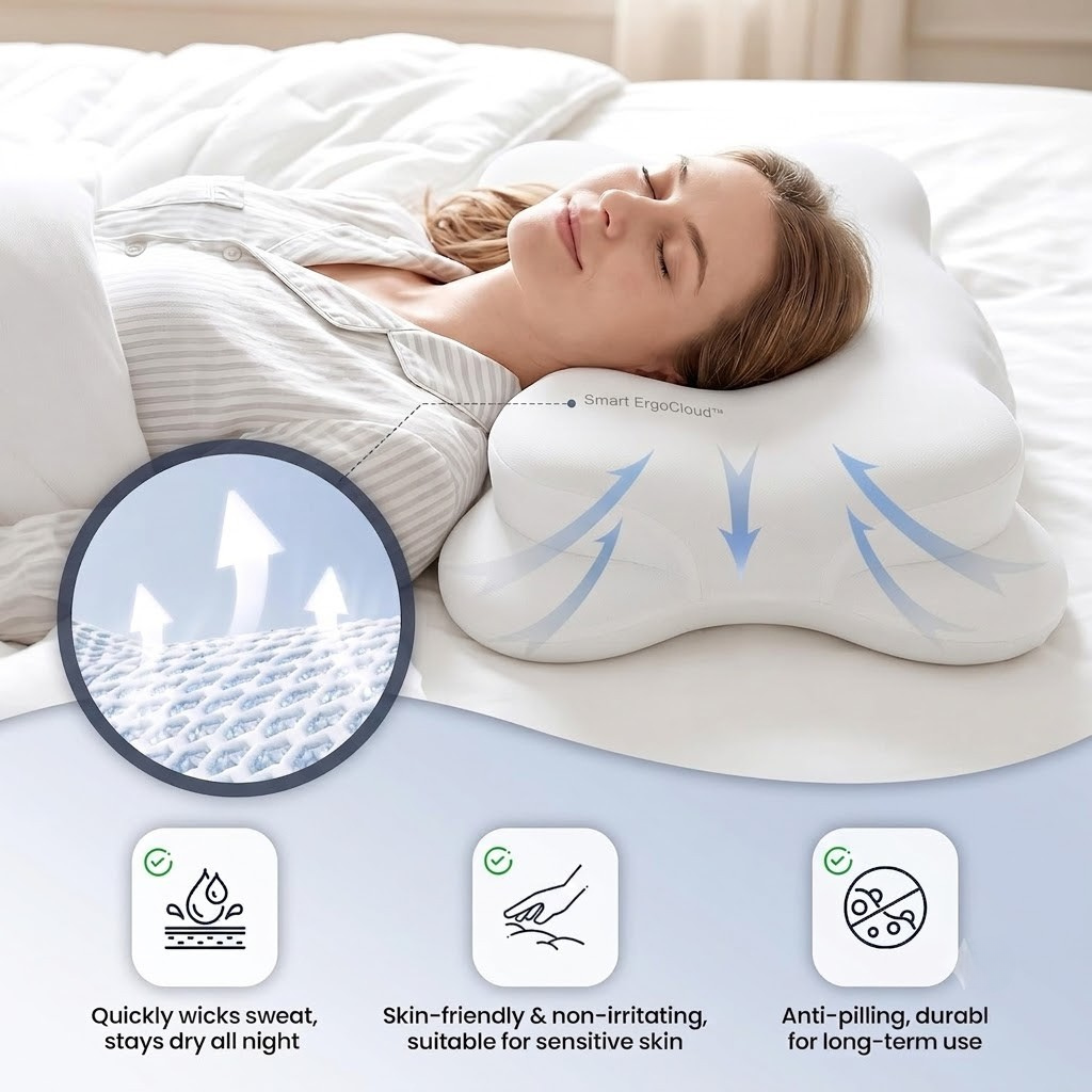 Smart ErgoCloud™ Pillow – The Ultimate Cervical Spine Support & Deep Sleep Fix