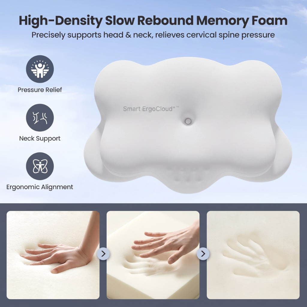 Smart ErgoCloud™ Pillow – The Ultimate Cervical Spine Support & Deep Sleep Fix