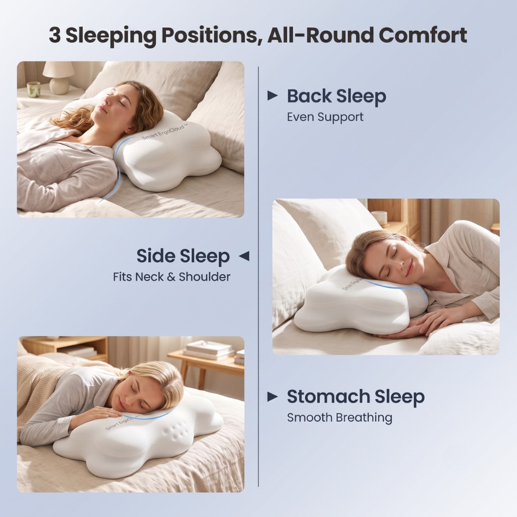 Smart ErgoCloud™ Pillow – The Ultimate Cervical Spine Support & Deep Sleep Fix
