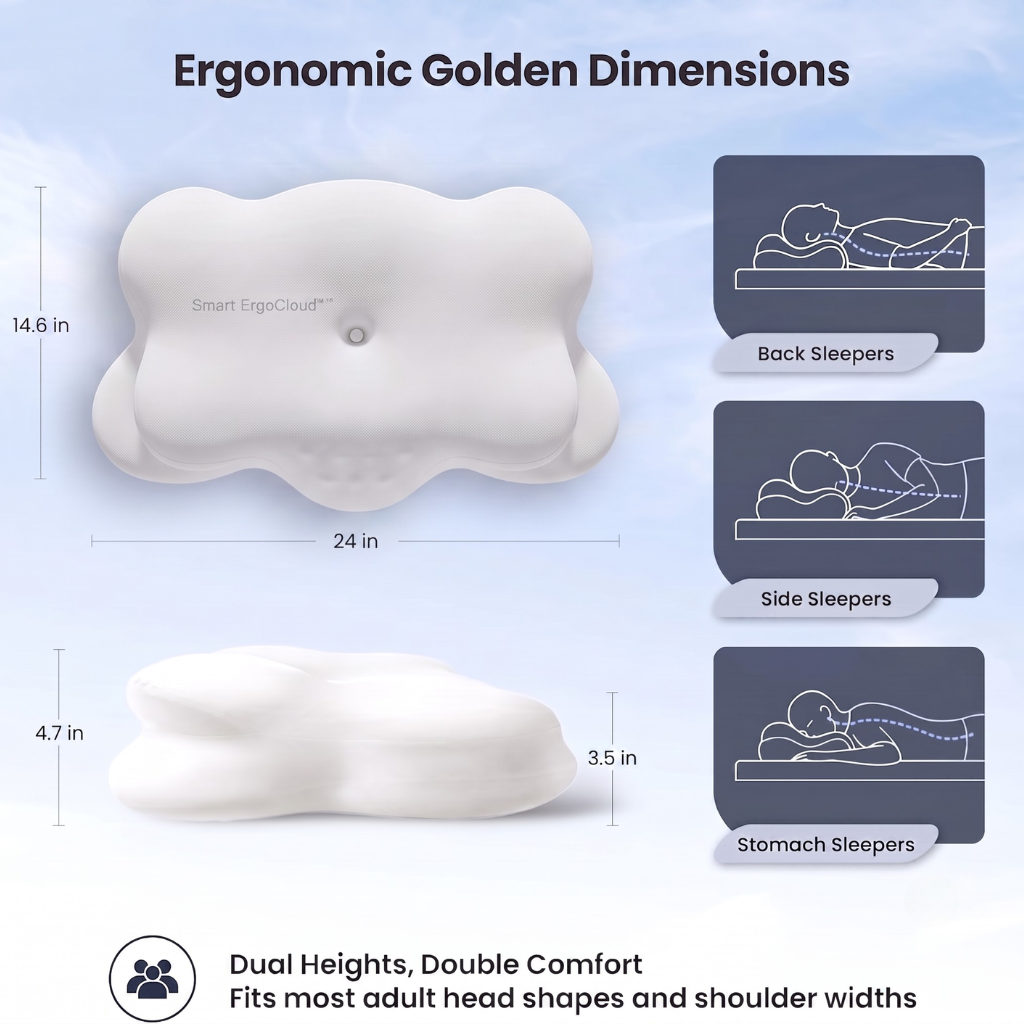 Smart ErgoCloud™ Pillow – The Ultimate Cervical Spine Support & Deep Sleep Fix